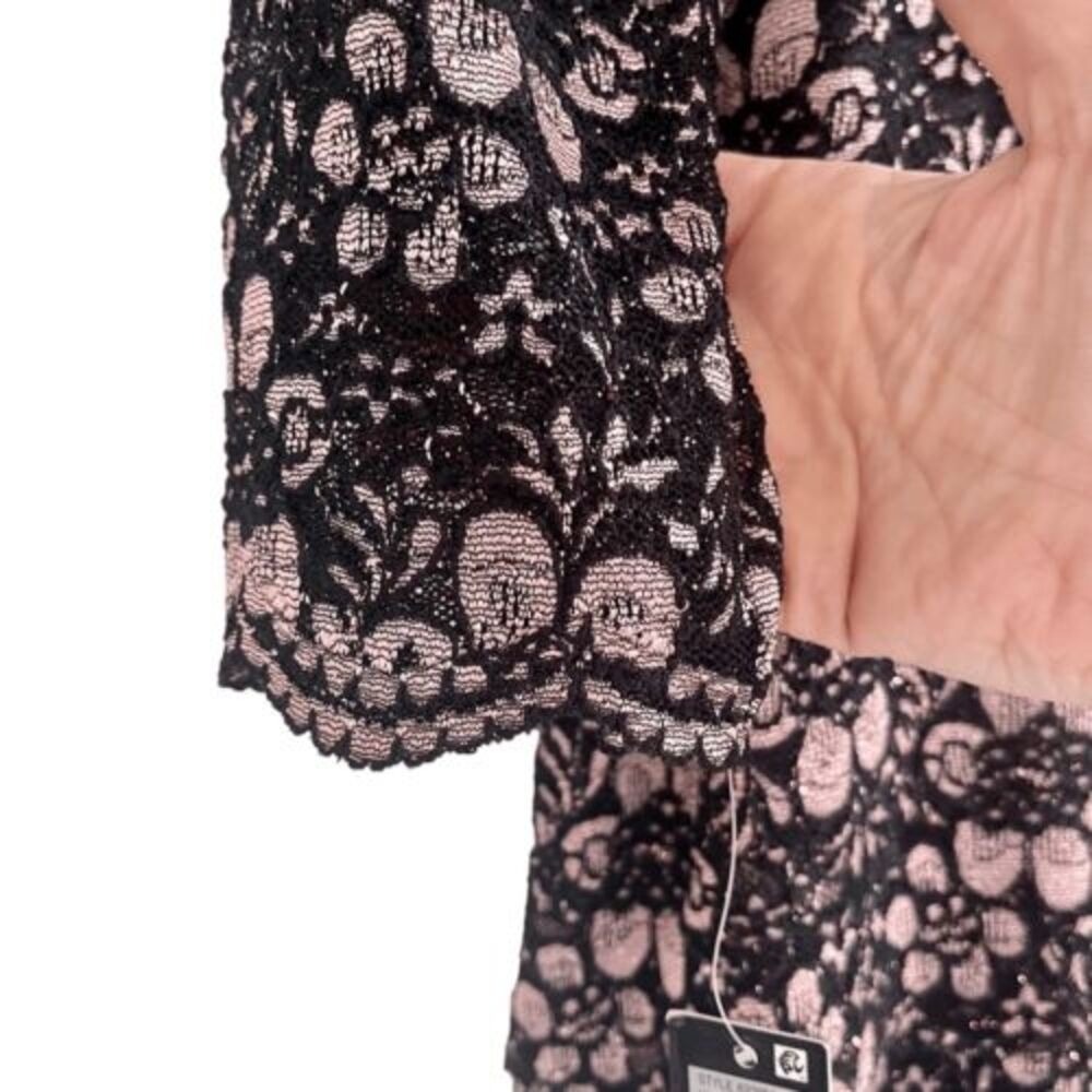 Tahari ASL Black Pink Lace Sheath Dress Asymmetrical Tier Sz 12 NWT - Picture 5 of 12